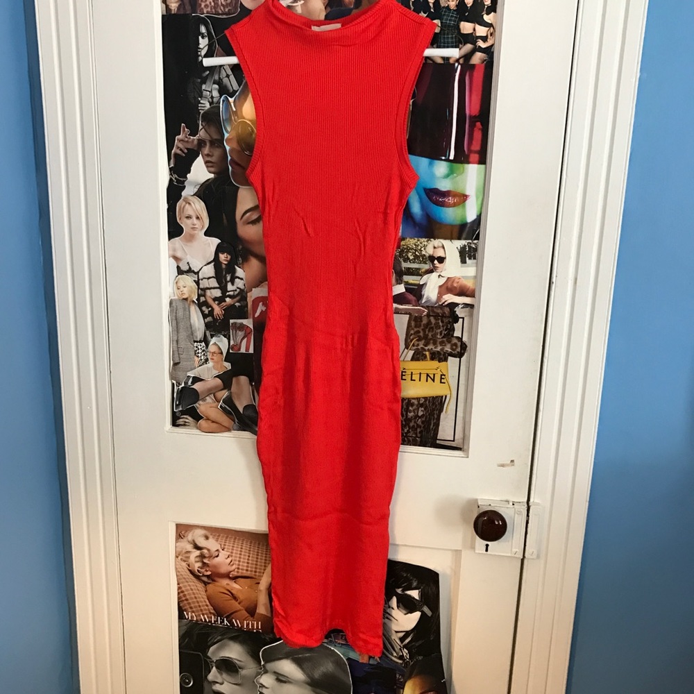 H&M High-Neck Sleeveless Ribbed Midi Dress